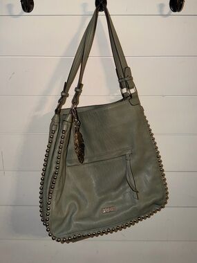 Jessica Simpson Green Studded Shoulder Bag with Feather Charm